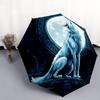 Maanlicht Wolf patroon, automatische opvouwbare paraplu, draagbaar en opvouwbaar ontwerp, 8 baleinen, een Kerst- of verjaardagscadeau.