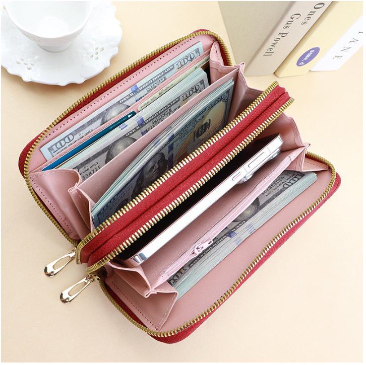 Women's Double Zipper Phone Wallet - Large Capacity Handheld Coin Purse for Students