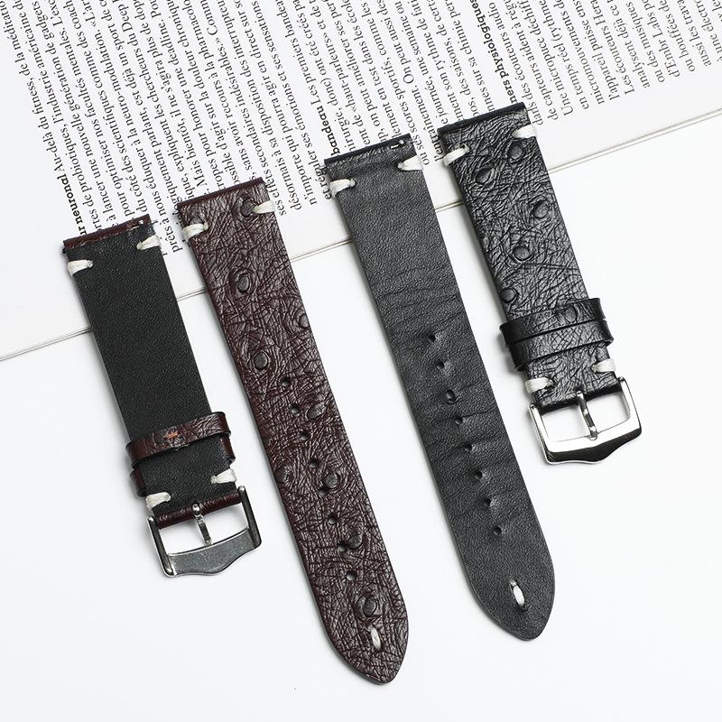 Universal Ostrich Grain Leather Smartwatch Band with Quick Release Buckle