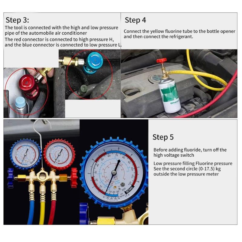 R22 R134A Refrigerant Manifold Manometer Valves Pressures Gauge Air Conditioner Refrigerant Filling Instrumentation Tool