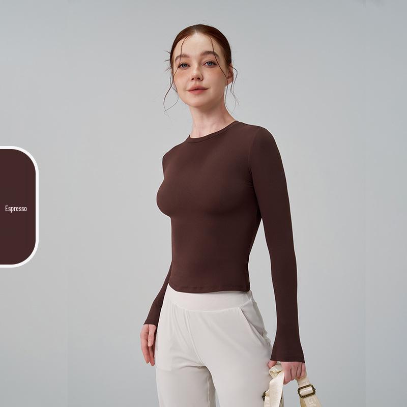 Autumn/Winter Versatile Round Neck Base Layer Sport Top - High Elasticity, Breathable Yoga Fitness Long Sleeve