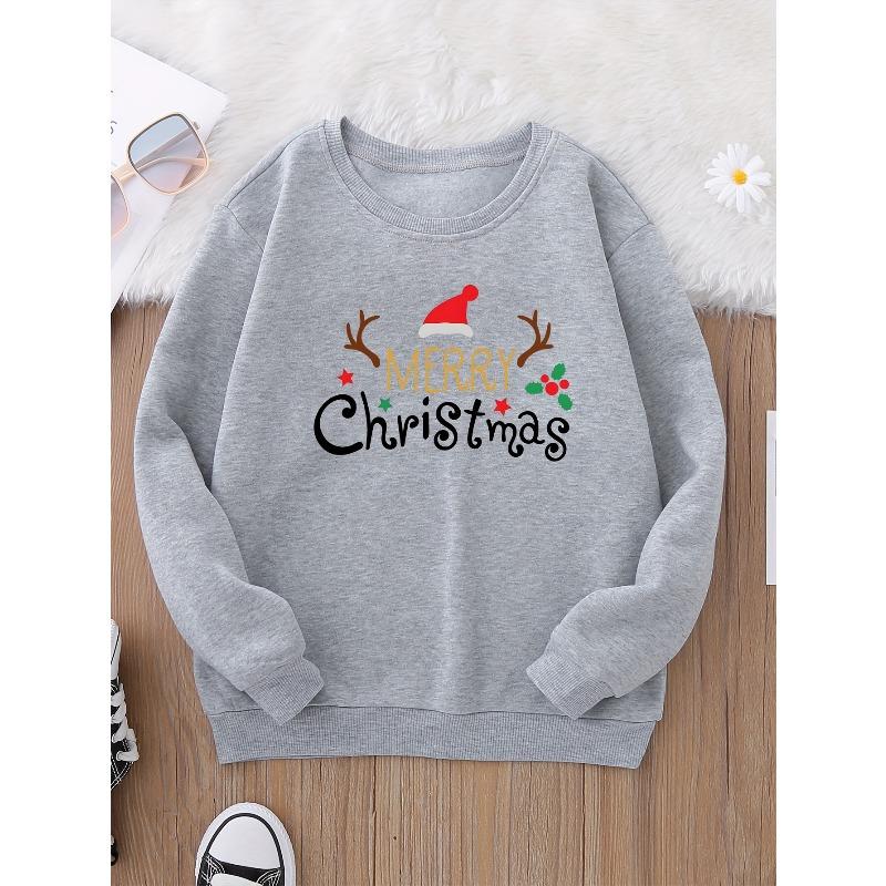 Girl's Cute ''Christmas'' Graphic Crew Neck Sweatshirt Comfy Loose Tops, Fall/Spring Sweater For Sports, Party, Gift