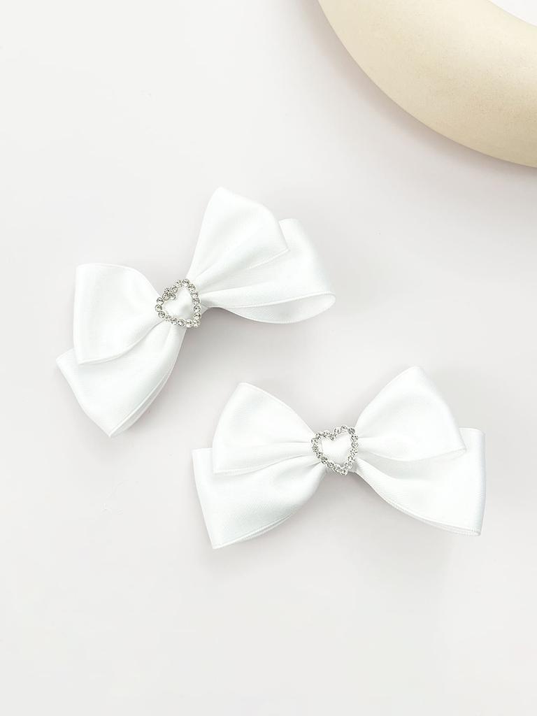 2 szt./zestaw Damska jednolita kolorystycznie słodka i urocza spinka do włosów z podwójną warstwą kokardki w kształcie serca