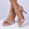 High Heels Women's New Summer Square Toe Open Toe Rhinestone Bow One Buckle Slip Anti-Slip Wear-Resistant Stiletto Sandals