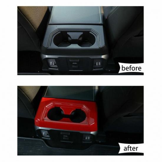 Armrest Box Rear Cup Holder Decor Frame Ring Cover Trim for Ford F-150 2015-