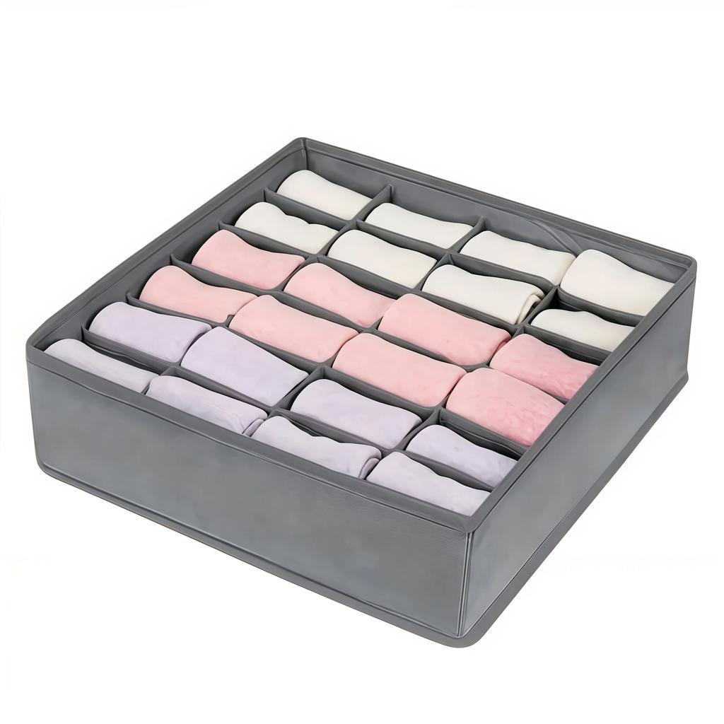 24-Compartment Fabric Drawer Organizer for Underwear, Socks, and Ties - Foldable Closet Storage Box with Tension Mount