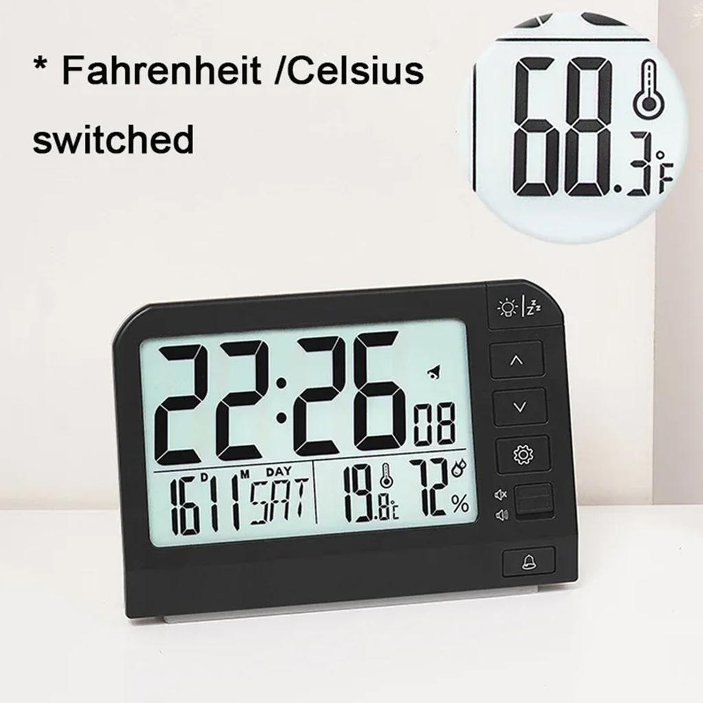 Large Screen Digital Alarm Clock with LCD Display Backlight Temperature Battery Operated for Students and Professional