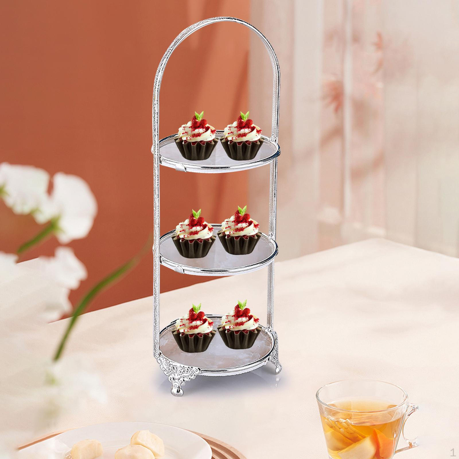 

3-х уровневая подставка для кексов, десертов, чаепития, сервировочное блюдо, поднос с фруктами, закусками серебряный