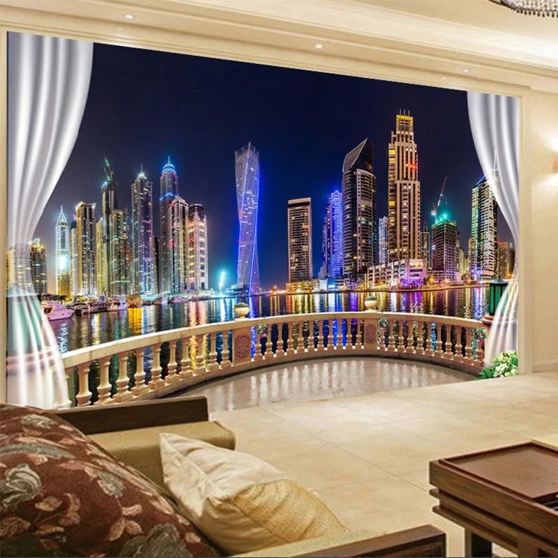 Photo Wallpaper 3d City Night Landscape Background Wall Mural Living Room Bedroom Home Decor