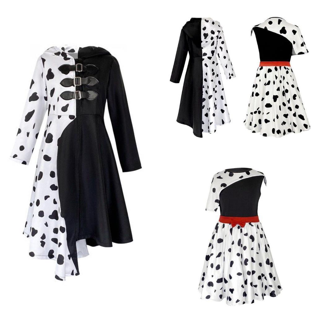 Bezauberndes Kinder Cruella De Vil Gepunktetes Cosplay Kostüm Kleid Für Theatralische Aufführung