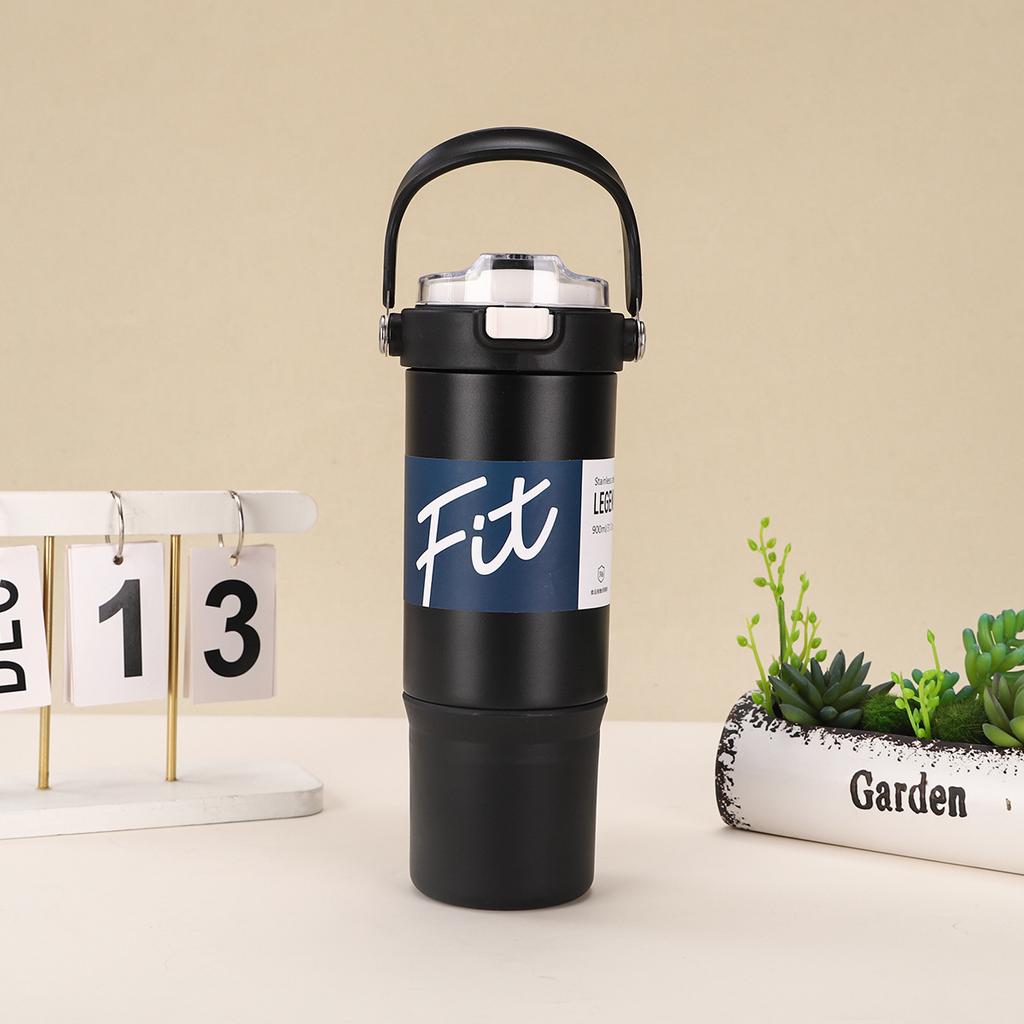 Stainless Steel Handle Car Cup Double Vacuum Spring Cover Thermos Cup Outdoor Fitness Sports Kettle