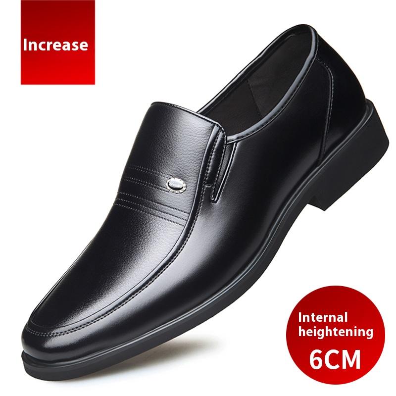 Men's Breathable Hollow Out Elevator Dress Leather Shoes Spring Summer 6cm Height Increase Business Slip-On Formal Office Shoes