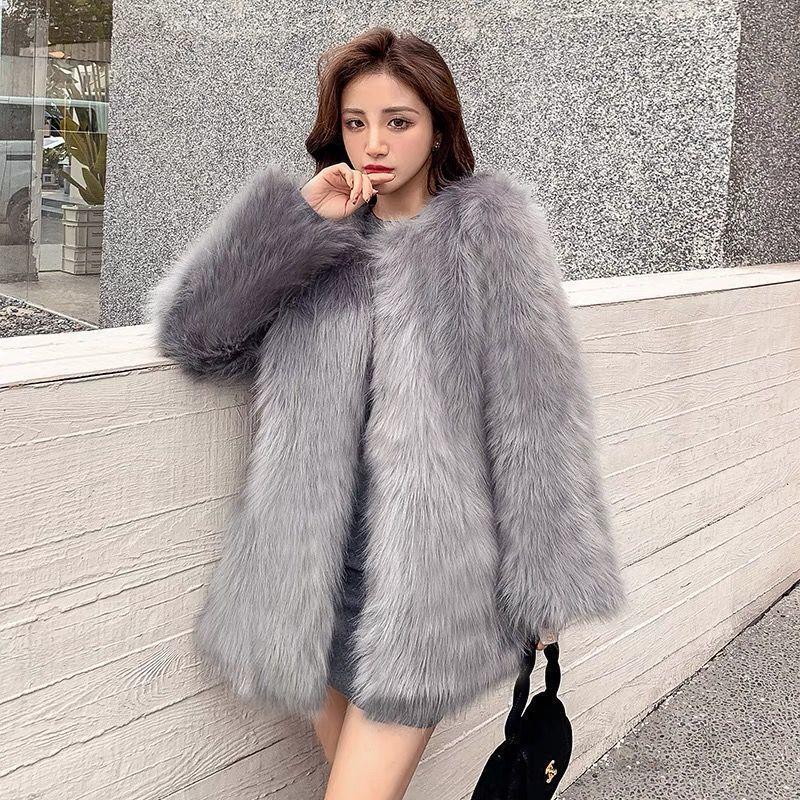 Faux Leather Coat Women's Autumn and Winter New Imitation Fox Fur Coat Thickened Long Fur Coat Tide