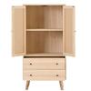 Buffet 60 x 40 x 120 cm chêne - 2 portes rotin, 2 tiroirs, 4 compartiments, meuble de rangement
