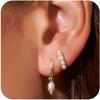 Triple Huggie Stacked Earrings for Women Gold Chain Drop Dangle Earrings Cute Statement CZ Earrings Trendy Dainty Jewelry Gift