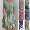Women's Spring/Summer Floral Print Round Neck Pocket Mid-Length Dress 2023