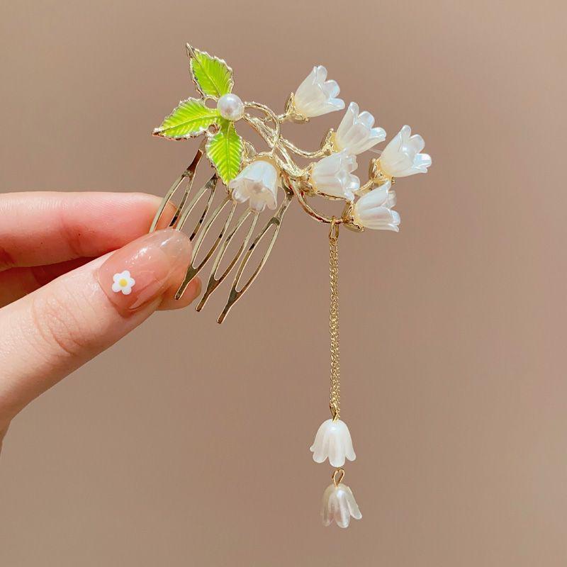 Retro Fan-Shaped Tassel Hair Comb - Hanfu Headdress Accessory Hairpin