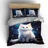 3Pcs White Cat With Starry Backdrop Duvet Cover Set With 3D Printing Design Soft Polyester Bedding Set All-Season Comfort