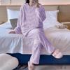 Women's Cute Cartoon Round Neck Flannel Pajamas - Warm Striped Coral Fleece Homewear Set for Autumn and Winter