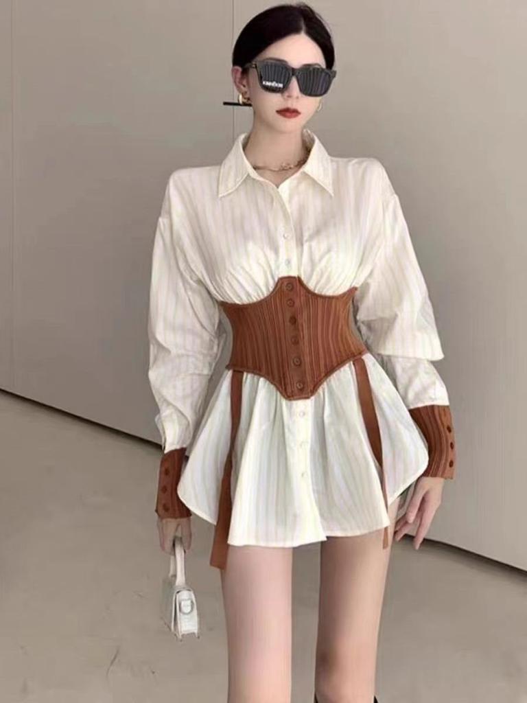 French Style Oversized Shirt With 3d Effect And Polo Collar For Women Spring Casual Wear