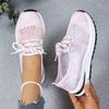 Fashion Mesh Flat Shoes Women's Fashion Round Toe Breathable Front Lace-Up Soft Sole Non-Slip Wear-Resistant Single Shoes