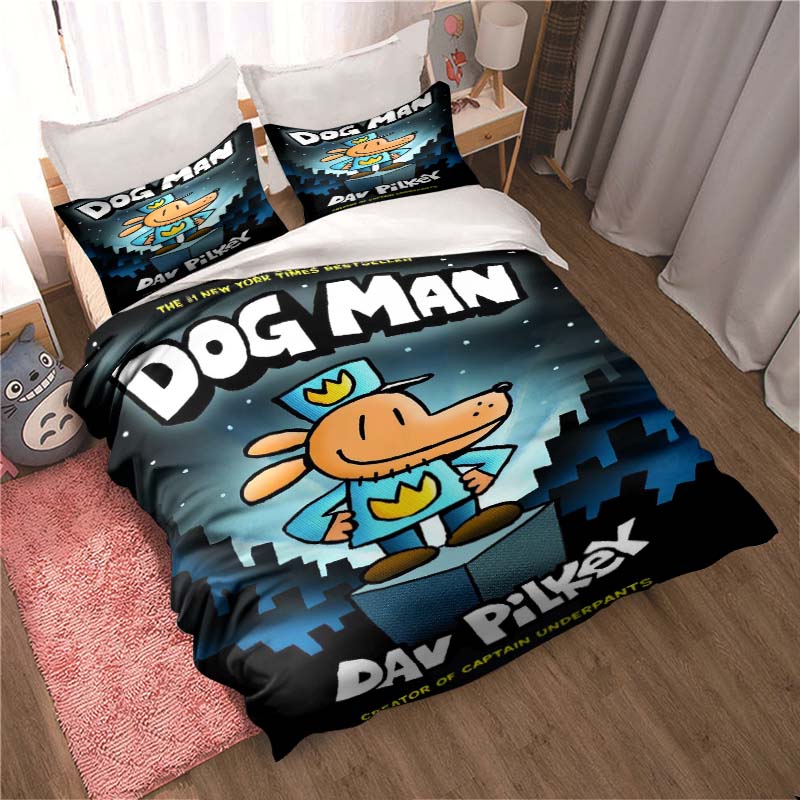 DOG MAN Cute Cartoon Pattern Bedding Set Duvet Cover Set Single Double Bed King Size Bed Set Adult Kid's Bedroom  Sheet Set