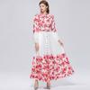 Elegant Gorgeous Flower Women Long Dress with Belt Stand Collar Lantern Sleeve Diamond Buttons 2026 Spring Summer Holiday Robes