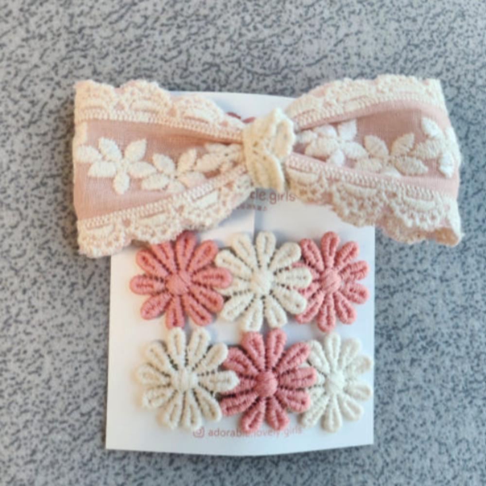 3PC Korean Ribbon Lace Hair Clip Set – Embroidered Daisy & Lace Design – Cute Gift for Girls – 5 Colors Trending Hair Accessories