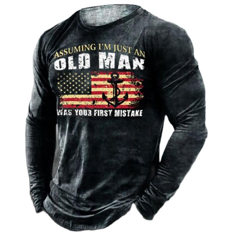 Retro 3D Digital Langarm T-Shirt für Herren, bedrucktes Hemd, amerikanisches Feeling, lässiges Oberteil, Europa und Amerika, 5XL, 2022