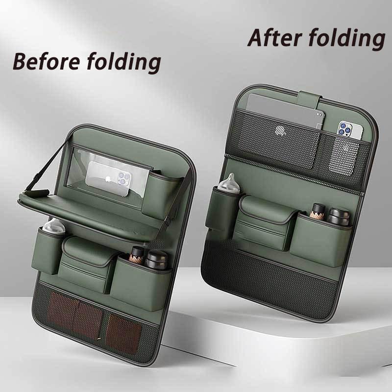 Car Seat Back Organizer Auto Back Seat Storage Bag with Foldable Table Tray Tablet Holder Tissue Box Multi Pocket Organizer Bag