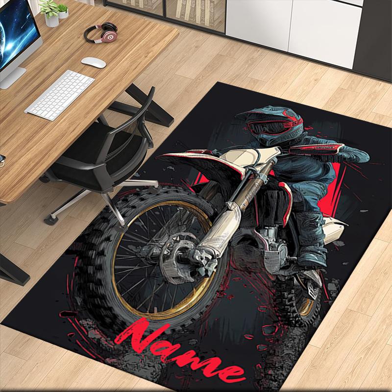 Tappeto Stampato Moto da Fuoristrada con Nome Personalizzato, per Sedia da Ufficio Soggiorno Camera da Letto Cucina Decorazioni Regali.