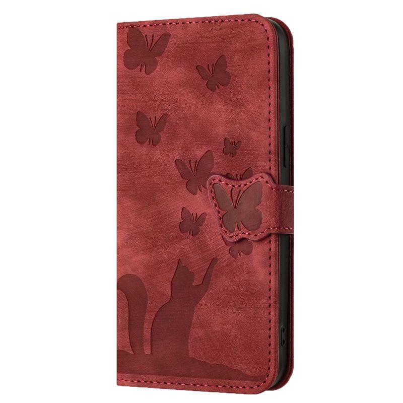 Butterfly Cat Embossed Leather Flip Case for Apple iPhone Pro Max SE3 - Card Holder for Women