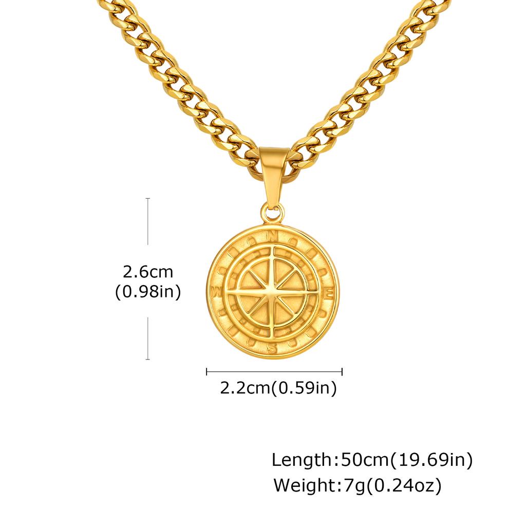 Fashion Jewelry, Stainless Steel Compass Pendant, Coin Compass Men'S Hip Hop Necklace Pn-1527