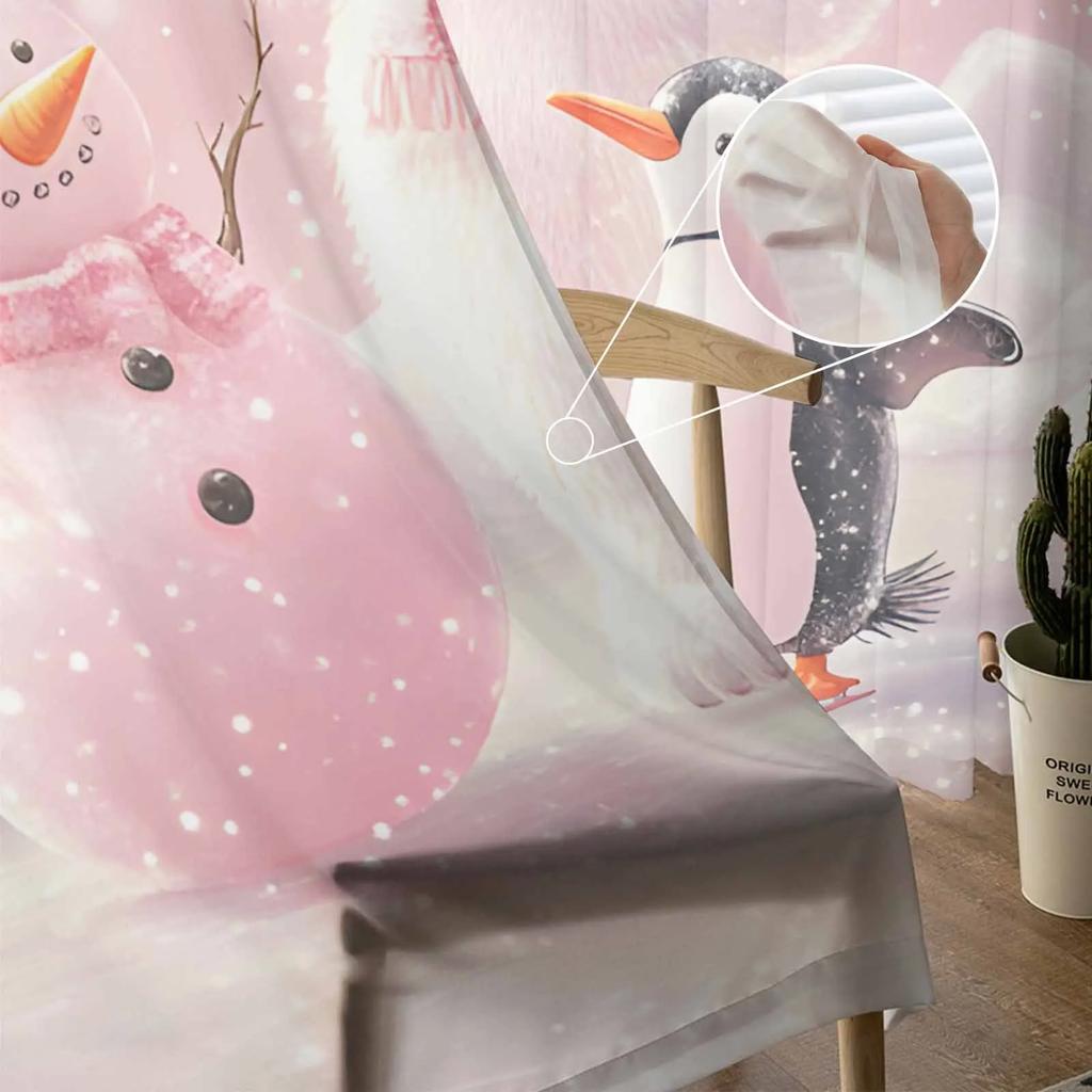 Christmas Pink White Bear Penguin Sheer Curtains for Living Room Decoration Window Curtains Kitchen Tulle Voile Curtains