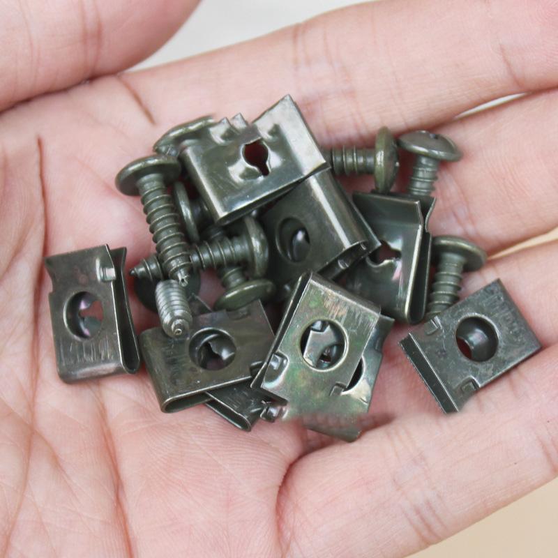 40pcs Spring U-Type Metal Clips Rivets Block Square Nuts Self Tapping Screw Hole Interior Door Trim Panels Clips Metal Rivets