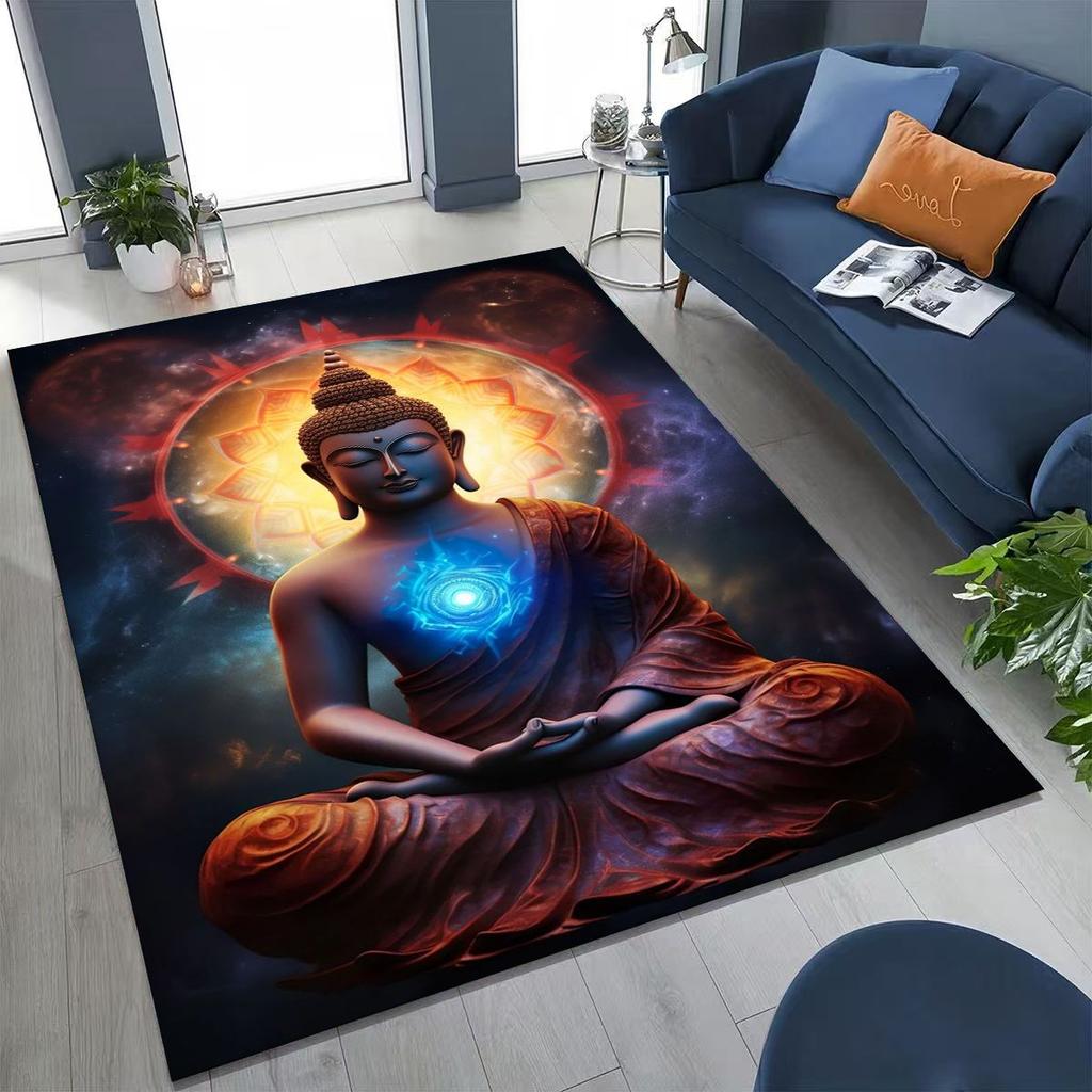 Věřící Slavnostní Buddha Šákjamuni Květinový Koberec do Ložnice Obývacího Pokoje Pohovka Domácí Rohožka Dekorace,Velká Dětská Hrací Protiskluzová Podložka na Podlahu Dárek