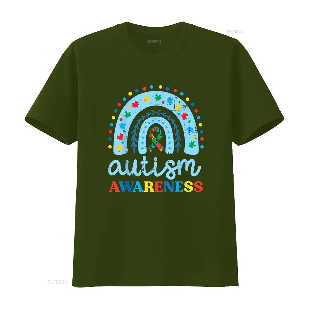 Autism Awareness Blue Rainbow Ribbon Asd Boys Kids T Shirt vintage Washed fashion Versatile Unisex Breathable homme Stretched