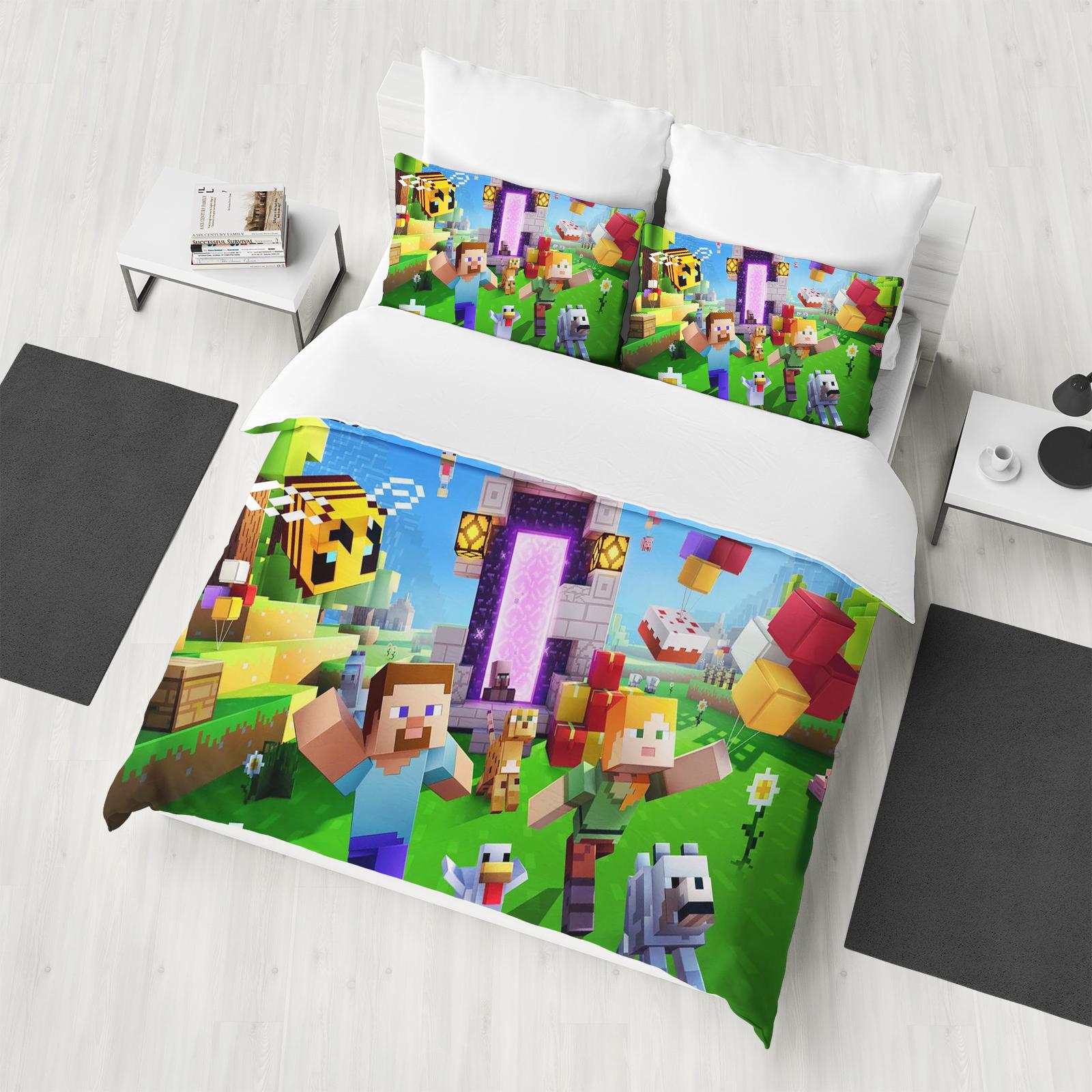 

M-Minecraft 100% Полиэстер Аниме Принт Постельное Белье Пододеяльник Королевский Хлопок Милый Принт Мультфильм Чехол на Одеяло EU Single(135*200cm)3pcs