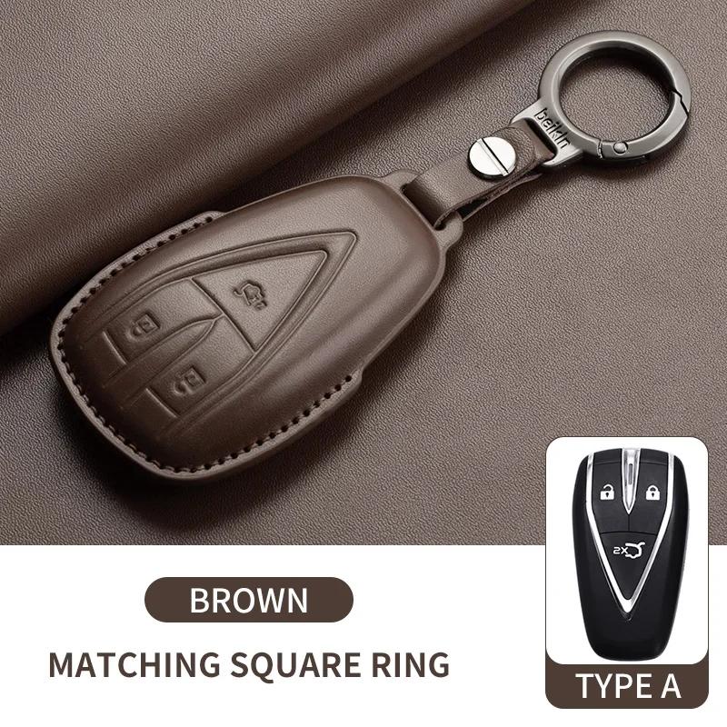 Leather Car Key Case Cover Holder Keychain Shell for Changan CS35 Plus CS55 Plus CS75 Plus Eado UNI T UNI K Oushang X5 X7 EV