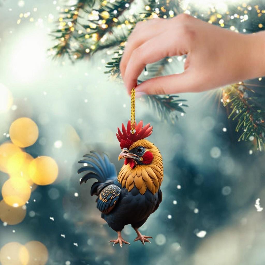Acrylic Christmas Festive Chicken Car Charm Perfect For Enhancing Holiday Atmosphere Home