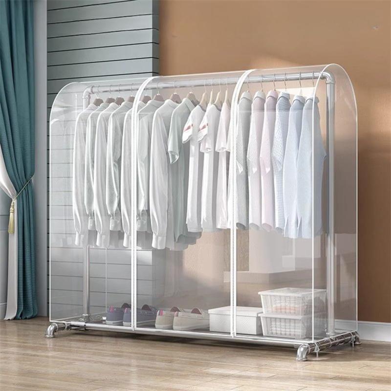Garment Coat Dust Moisture Proof Protection Transparent Square Full Cover for Floor-standing Drying Rack for Clothes