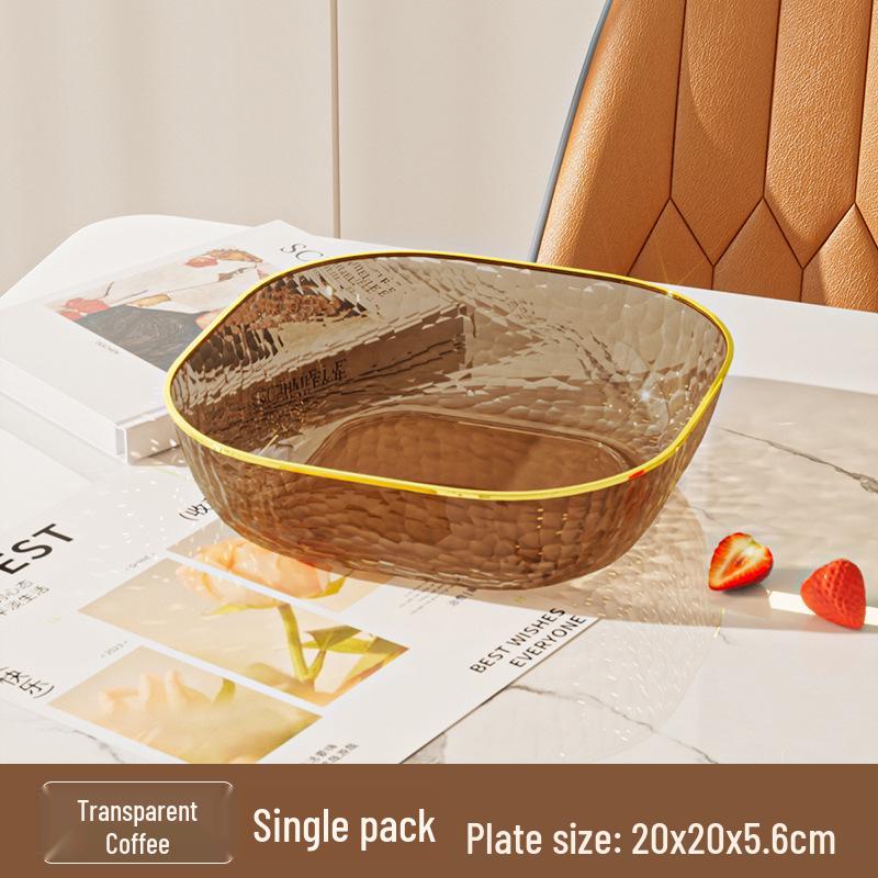 Transparent Hammered Stone Pattern Fruit Bowl - Thickened Plastic Luxury Fruit Basket for Living Room