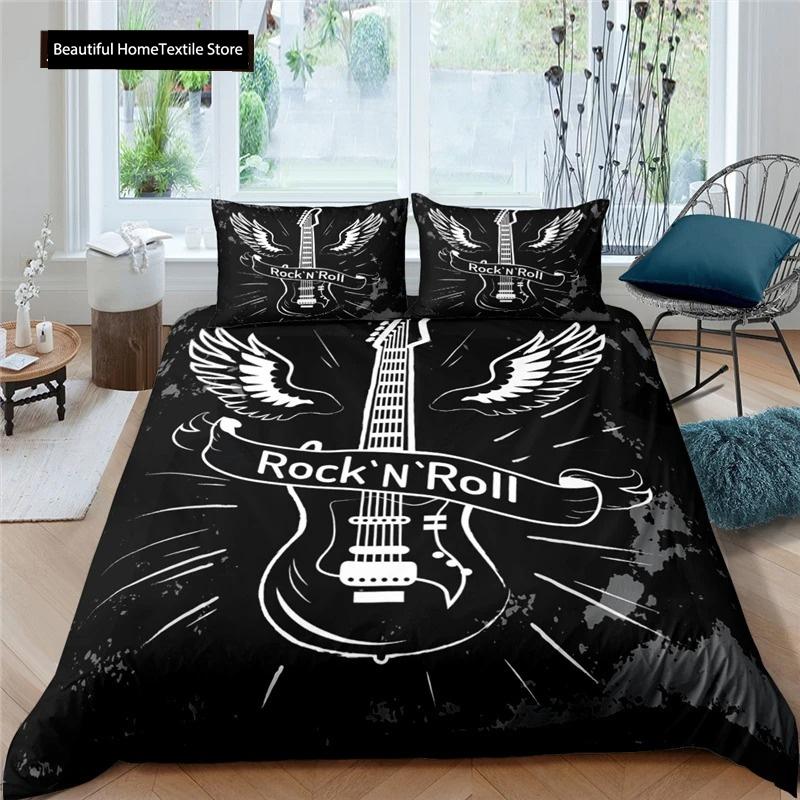 3d Music Notes Guitar Duvet Cover Set For Teens Adults Bedroom Decor Music Bedding Sets Fashion Hip Hop Comforter Cover