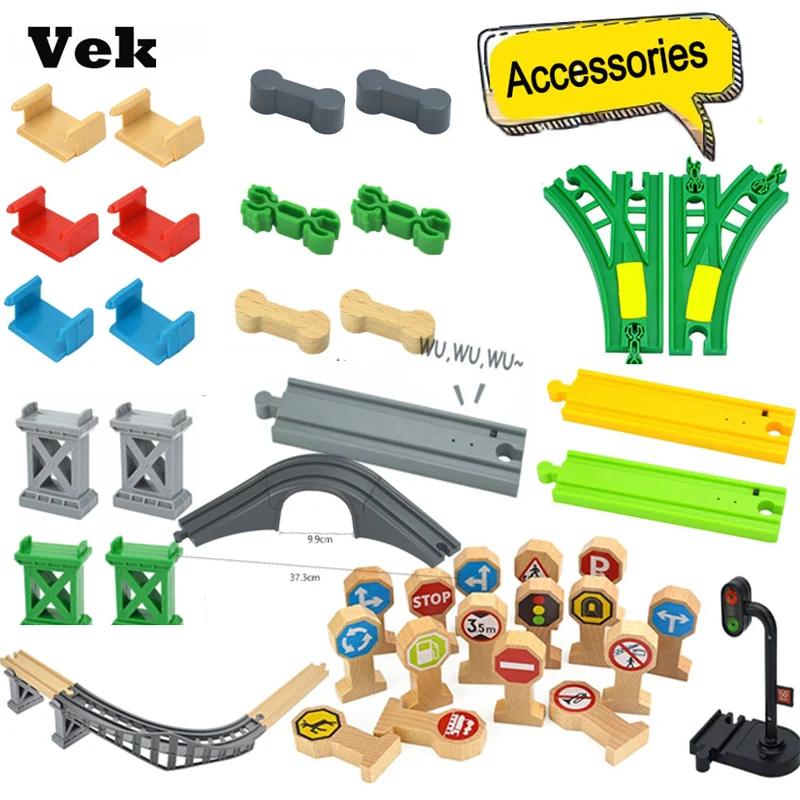 Non-Toxic Wooden Railway Connect Fixer Train Track Accessories Connector Tracffic Light Toys Holder Fit Brio Wooden Track Toys Educational