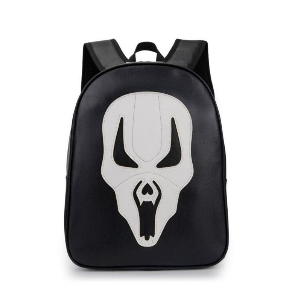 

PU Leather Halloween Skull Head Printted Bag Zipper Funny Skeleton Shoulder Bag Students чёрный