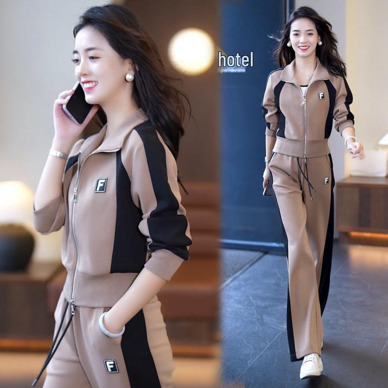 Damen 2024 Frühling & Herbst Freizeit-Sportbekleidung: Schicker altersloser Pullover-Cardigan-Zweiteiler