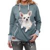 Women's Solid Color Large Pocket Pet Long Sleeved Pullover With Drawstring Sweatshirt Top