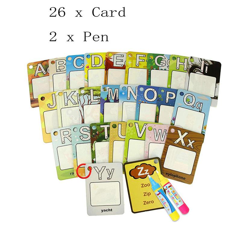 Water Drawing Card 26 Alphabet Coloring Book & 2 Magic Pen Letter Card Painting Board English Learning Educational Toys