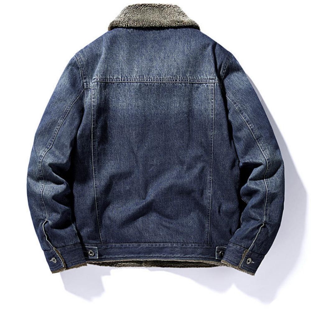 Neue Winter Herren Fleece Warme Jeansjacken Große Taschen Cargo Jeansjacken Hohe Qualität Männlich Hellblau Slim Jeansmäntel Größe 4X
