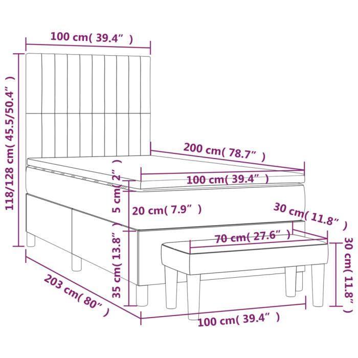 3137296 vidaXL Lit à sommier tapissier avec matelas Marron foncé 100x200 cm